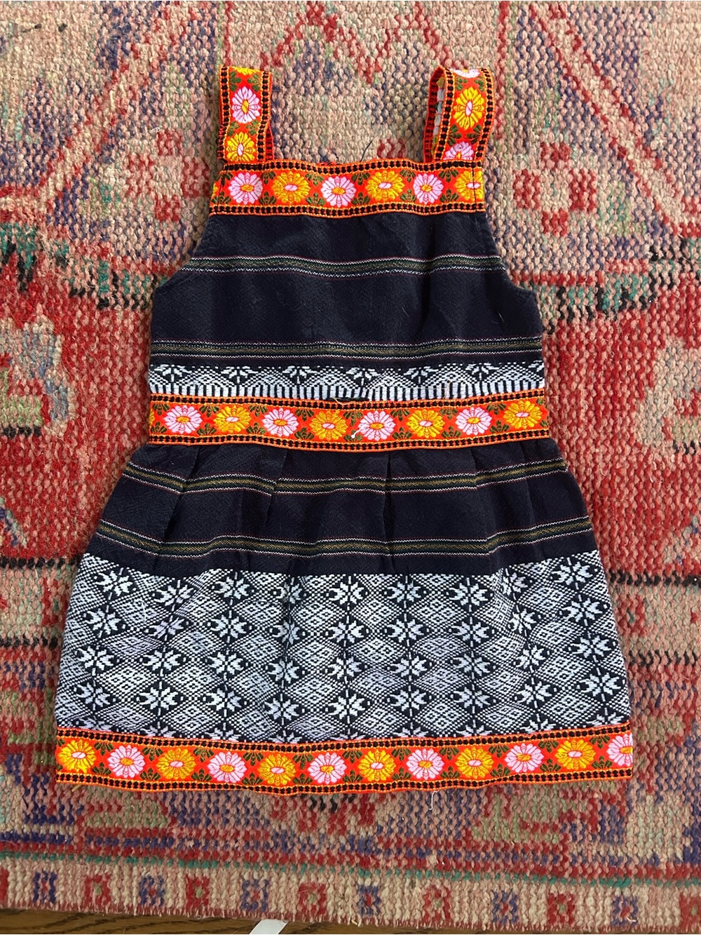 Girls Navy Floral Trim Dress